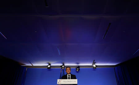 Francois Fillon, former French prime minister, member of the Republicains political party and 2017 presidential candidate of the French centre-right, attends a news conference to present his "project for France" in Paris, France, March 13, 2017. REUTERS/Philippe Wojazer