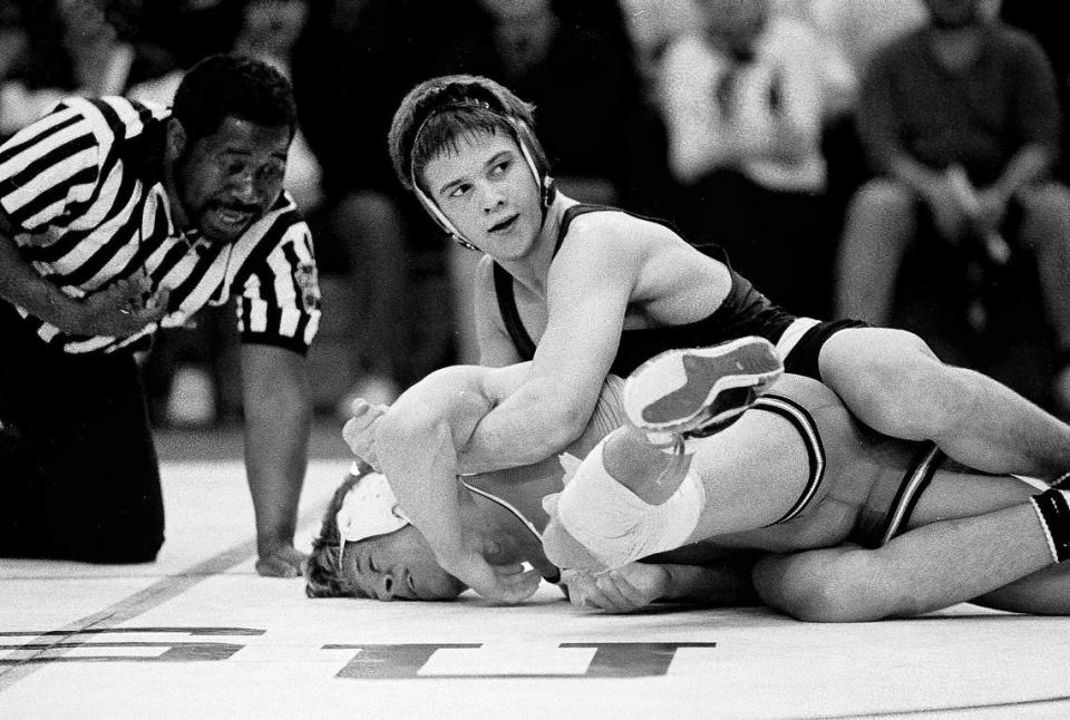 Penn State wrestler James “Jimmy” Martin during a match on February 19, 1988. Centre Daily Times, file