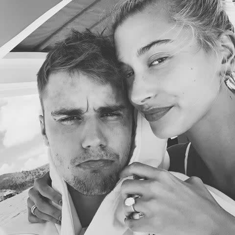 <p>Hailey Bieber Instagram</p> Justin Bieber and Hailey Bieber in The Bahamas
