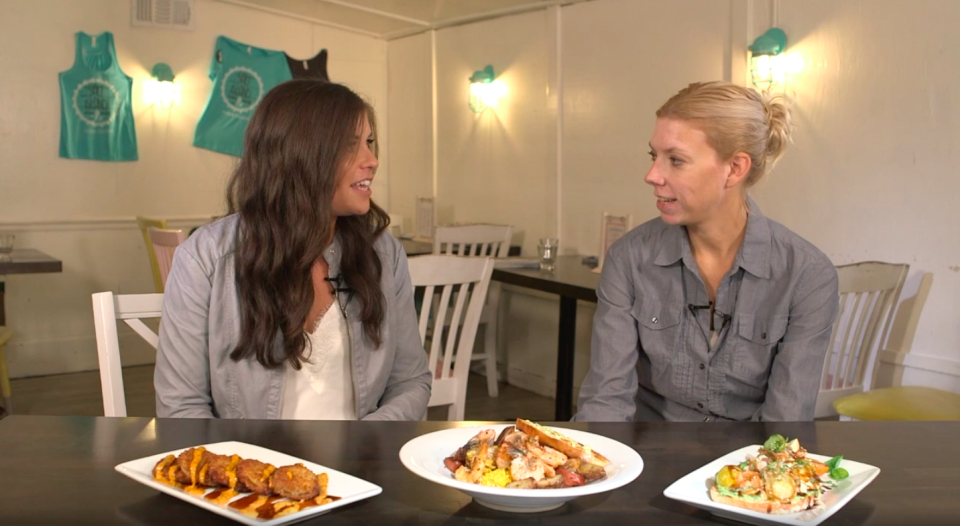 "Foodie Road Trip" host Skye Estroff with Salt Island owner Emily Liebtag.