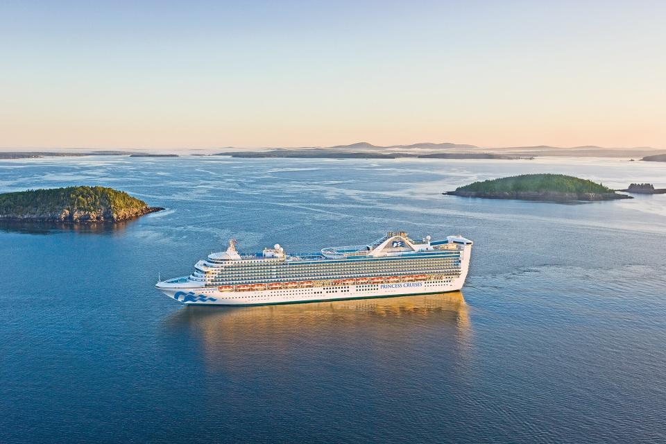 The Caribbean Princess With Livery sailing through Bar Harbor, Maine