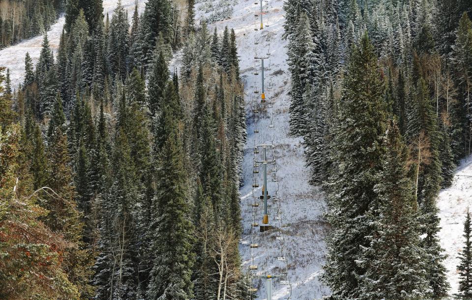 Newly fallen snow near the lift at Snowbird Ski Resort on Thursday, Oct. 26, 2023. | Jeffrey D. Allred, Deseret News