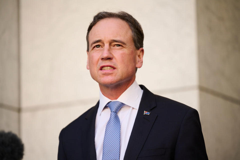 Australian Health Minister Greg Hunt discusses the Government's plan to 'live with the virus' during a press conference at Parliament House.