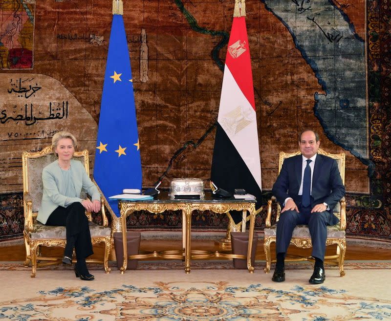 FILE PHOTO: Egyptian President Abdel Fattah al-Sisi meets with with European Commission President Ursula von der Leyen at the Ittihadiya presidential palace in Cairo