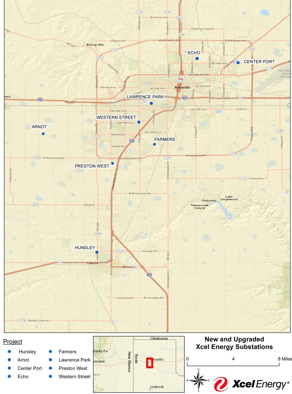 Map of new and upgraded Xcel Energy substations