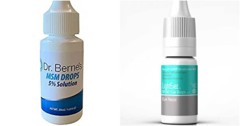 「Dr. Berne's MSM Drops 5% Solution」、「LightEyez MSM Eye Drops-Eye Repair」市售2款眼藥水爆汙染。（圖／擷取自亞馬遜、LightEyez官網）