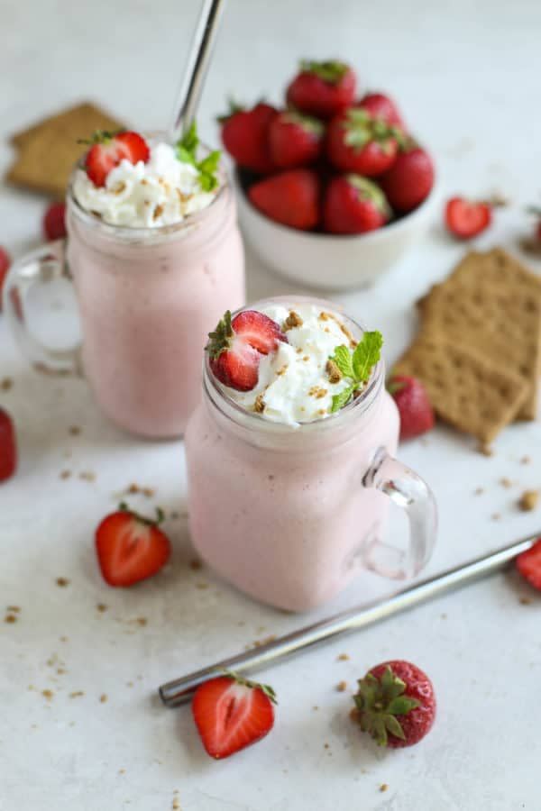 <p>If you like dairy, this smoothie is for you. Whip together items like cottage cheese, yogurt, milk, and strawberries to create a cheesecake-like consistency, then stir in crushed graham crackers for added texture and crunch. </p><p><em>Per serving: 292 cals, 22 g sugar, 9 g fat, 33 g carbs, 4 g fiber, 17 g protein</em></p><p><a class="link " href="https://therealfoodrds.com/strawberry-cheesecake-smoothie/" rel="nofollow noopener" target="_blank" data-ylk="slk:Get the recipe;elm:context_link;itc:0">Get the recipe</a></p>