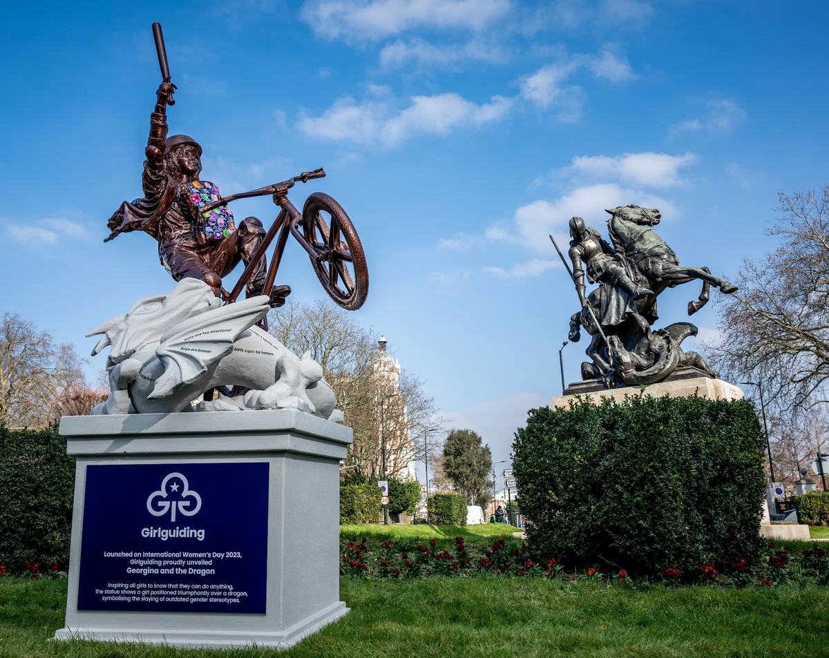 Designed in collaboration with Girlguiding Advocates, the statue is covered in badges that young women have gained across their individual Girlguiding journeys  (SWNS)