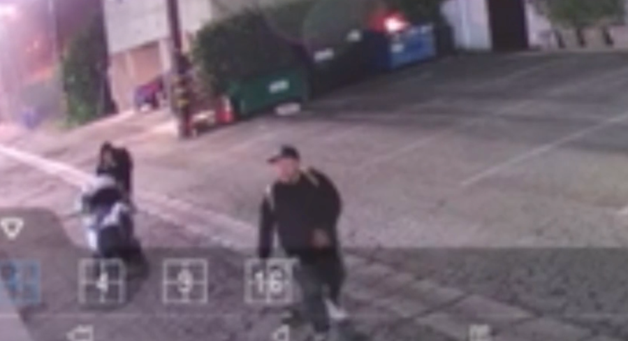 Security footage shows the two suspects in an arson outside the Casa Vega restaurant in Sherman Oaks. Owners said that an increase in transient individuals in the area is leading to a spike in crime on March 18, 2024. (KTLA)
