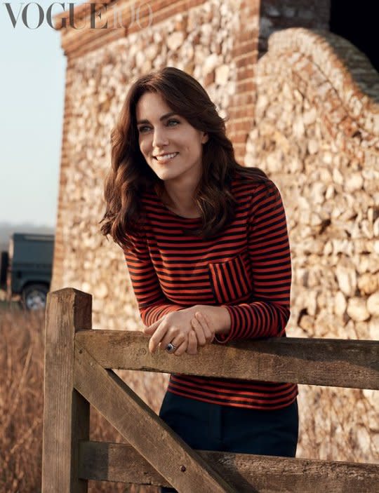 The Duchess of Cambridge in a striped Petit Bateau shirt. (Photo: Courtesy)