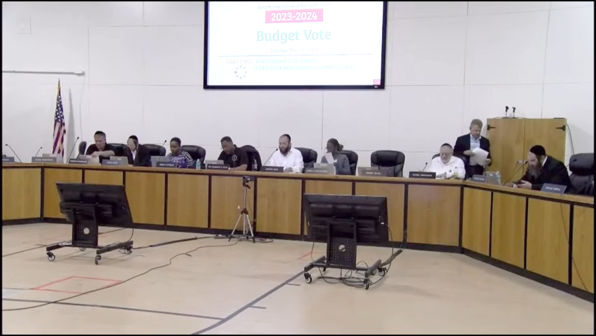 The East Ramapo school board announces the defeat of the 2023-2024 budget during a meeting at district administration building in Spring Valley. This video is from their live stream broadcast.