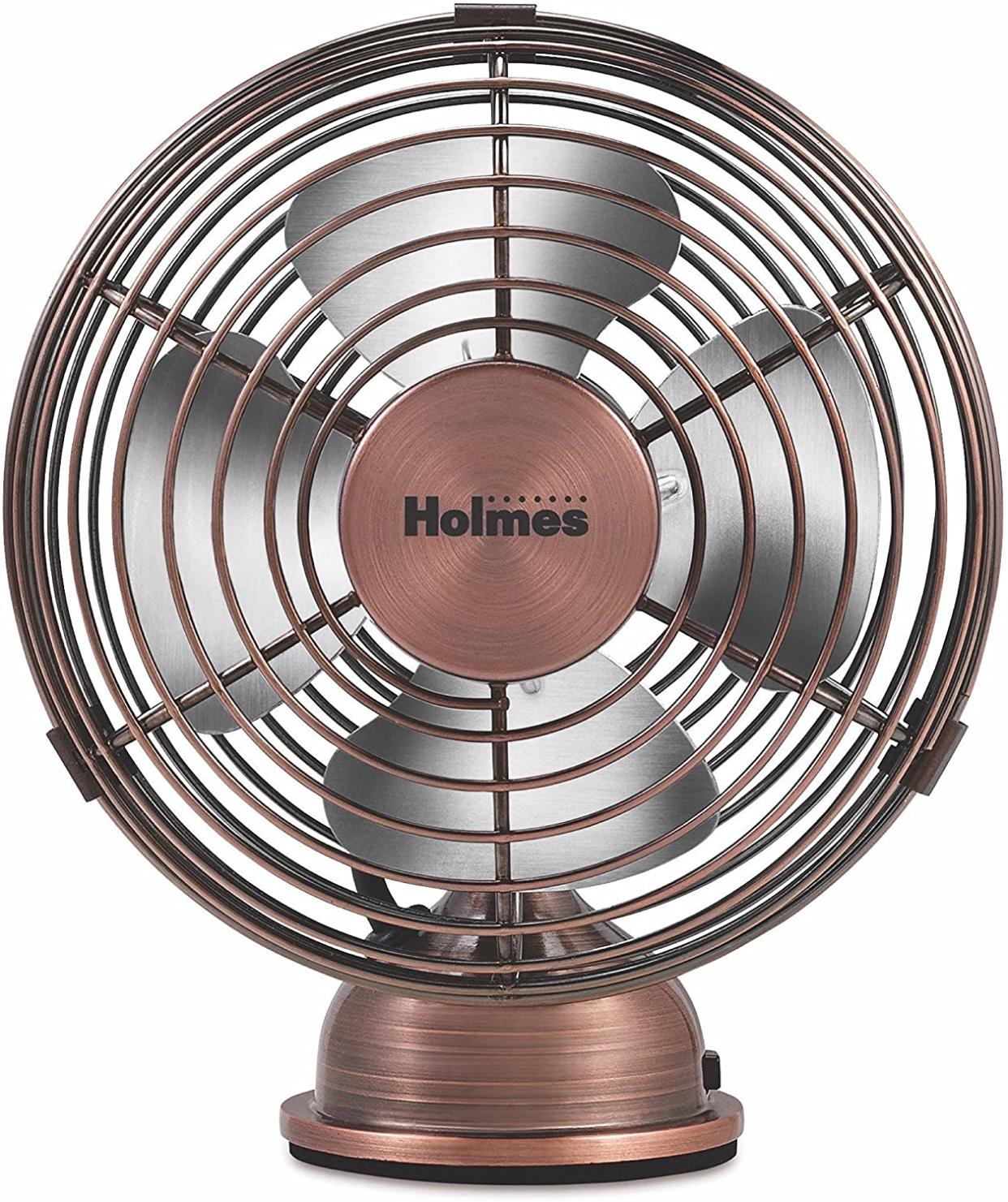 Holmes Heritage 4-inch Mini USB Desk Fan in brushed copper, cool office supplies