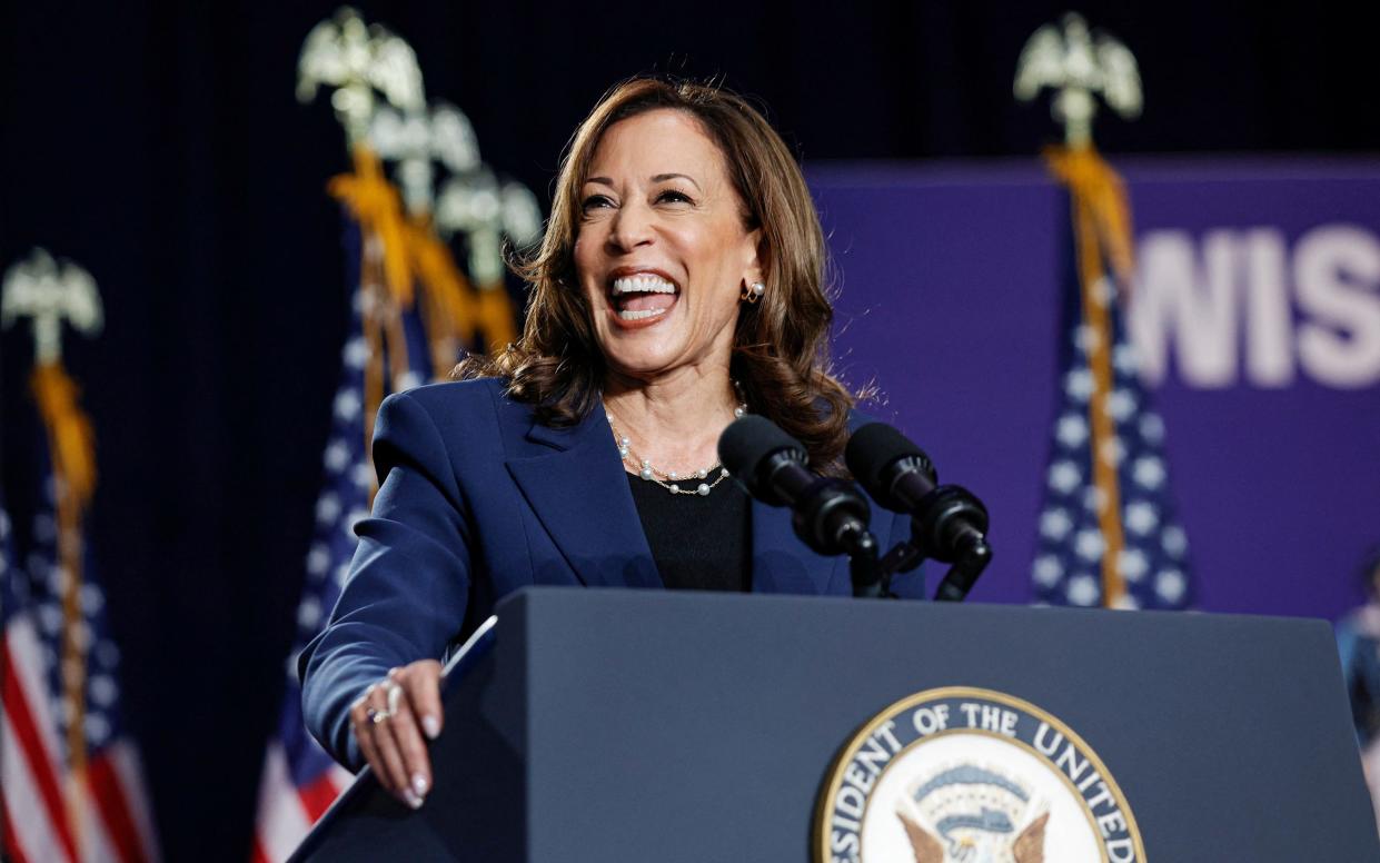 Kamala Harris speaks at West Allis Central High School in Wisconsin this week