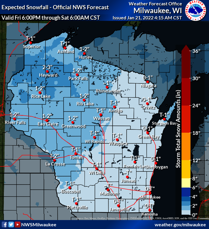 Light snow is forecast across much of Wisconsin on Friday into Saturday, but many areas are likely to only see a dusting.