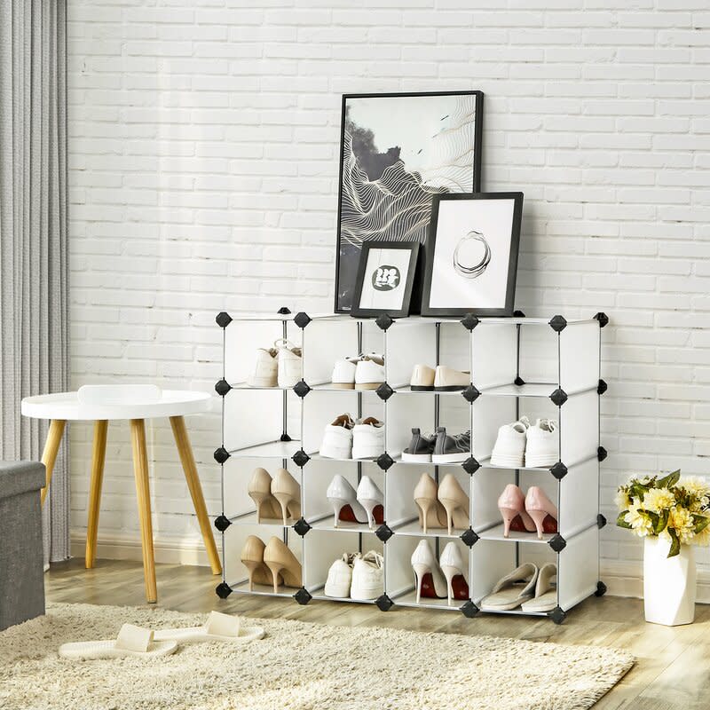 16 Pair Stackable Shoe Rack. Image via Wayfair.