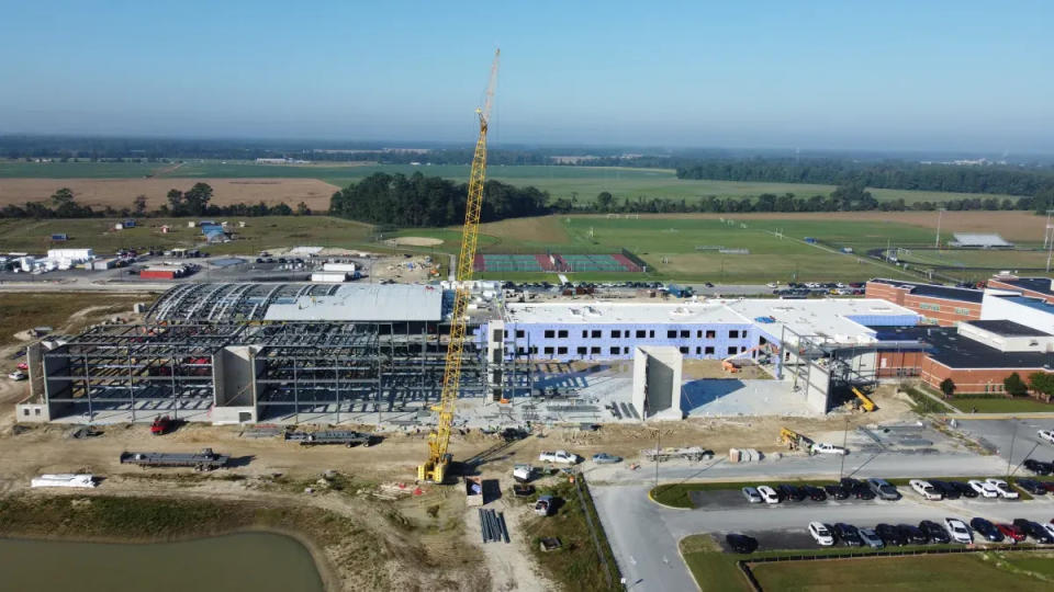 The new Sussex Central High School is slated to open by fall 2025 as construction continues on Patriots Way, near Georgetown, Delaware, next to the current Sussex Central.