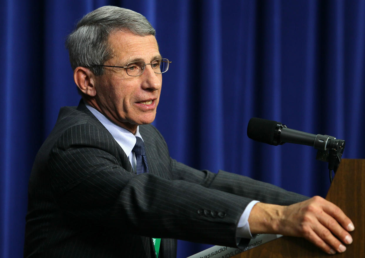 Dr. Anthony Fauci at the microphone.
