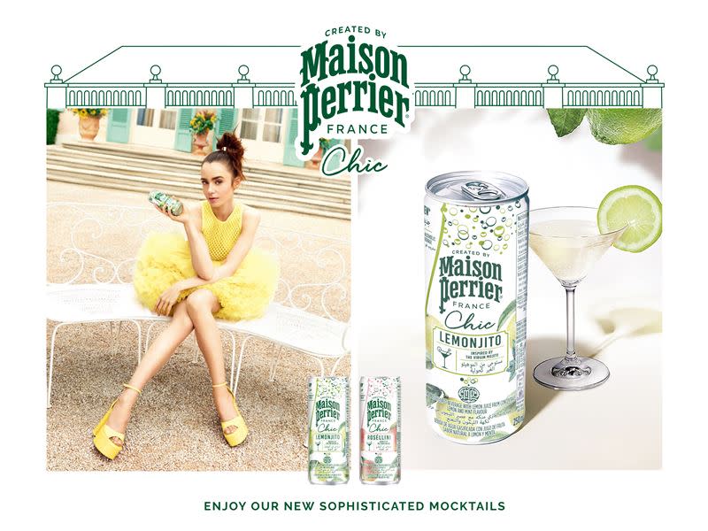 沛綠雅Maison Perrier Forever邀知名影集《艾蜜莉在巴黎》女主角莉莉柯林斯Lily Collins擔任品牌大使。（圖／品牌業者提供）