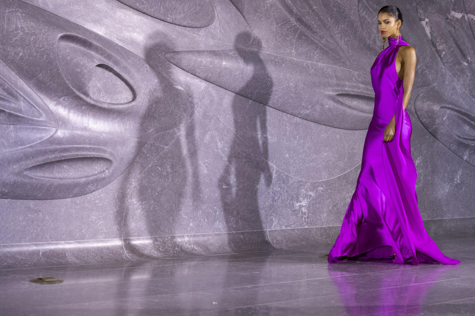 The Naeem Khan collection is modeled during Fashion Week, Tuesday, Sept. 10, 2019, in New York. (AP Photo/Mary Altaffer)