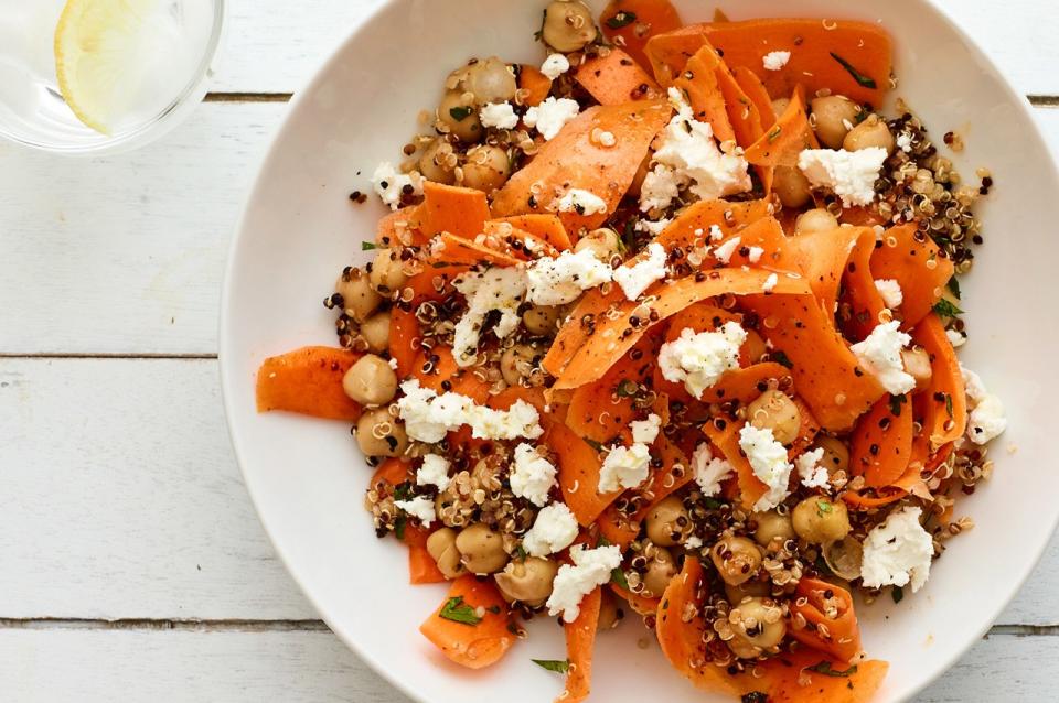 Shaved Carrot Salad with Quinoa, Chickpeas, and Goat Cheese