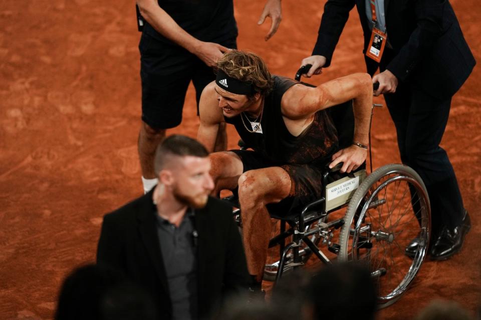 Alexander Zverev has said the injury he suffered in the French Open semi-final against Rafael Nadal is ‘very serious’ (Thibault Camus/AP) (AP)