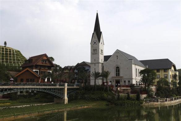 A general view of a replica of Austria's UNESCO heritage site, Hallstatt village in China's southern city of Huizhou in Guangdong province, June 1, 2012.