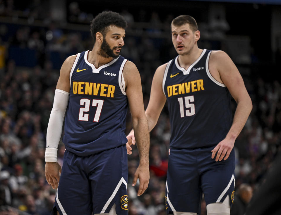 丹佛金塊Jamal Murray(圖左) 、Nikola Jokic。(NBA Photo by AAron Ontiveroz/The Denver Post)