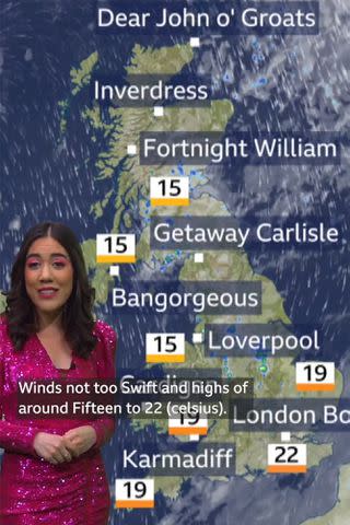 <p>BBC Wales weather/X</p> Swift was referred to in a weather forecast in Wales on June 17