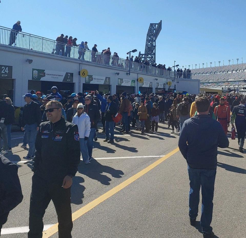 The crowd in the garage area was growing by the hour Saturday at Daytona.