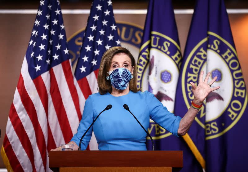 U.S. House Speaker Pelosi and Senate Democratic Leader Schumer speak to reporters during news conference on Capitol Hill in Washington