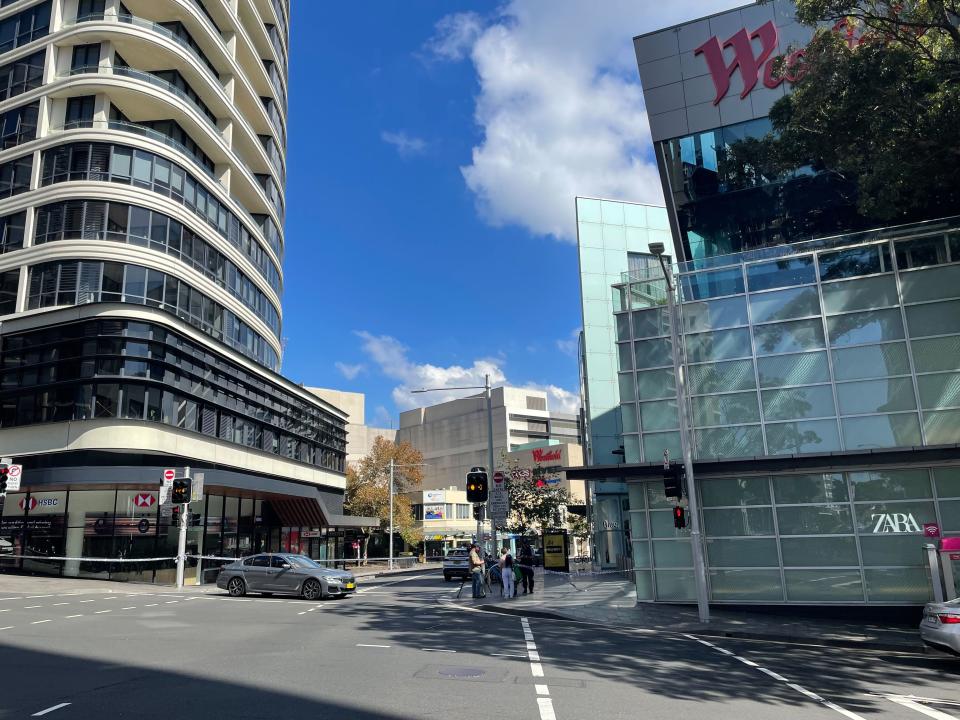 Streets around the shopping centre are eerily quiet. Source: Michael Dahlstrom