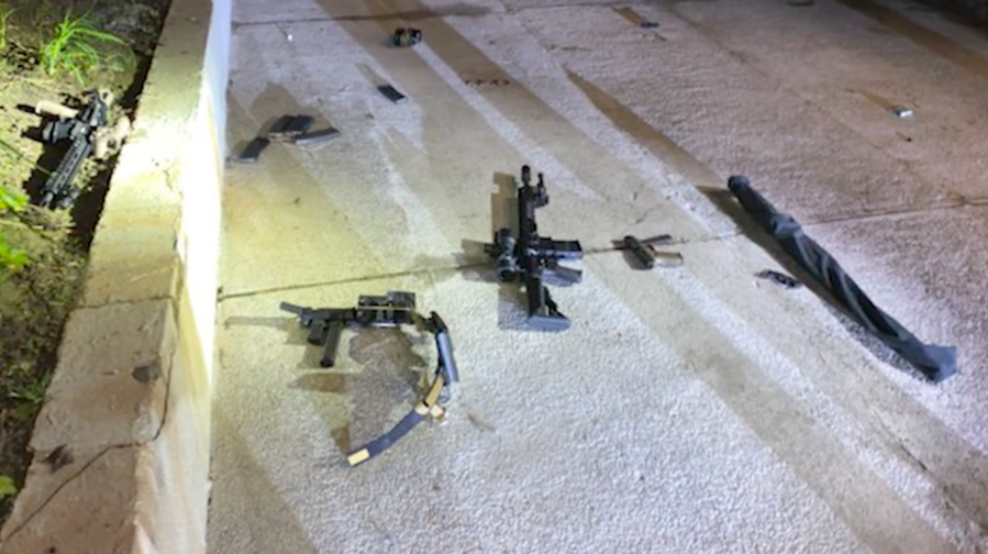 Weapons allegedly left by the gunman on the rooftop of a Marina del Rey apartment complex on April 13, 2024. (LASD)