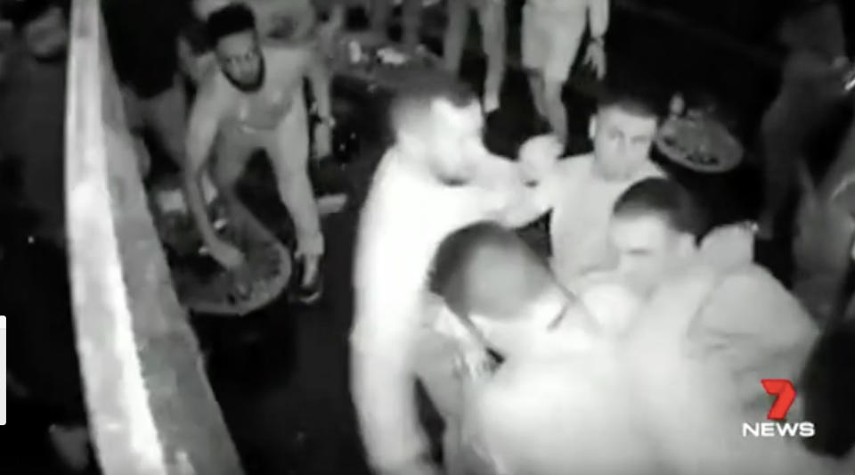 With a mob of friends, the men beat the strangers in a relentless attack. Source: 7 News