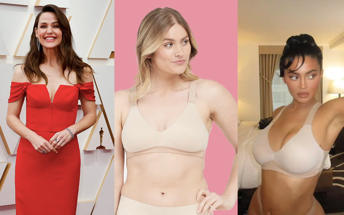 The Bra-llelujah! Lightly Lined Bralette by Spanx is making a splash in Hollywood and beyond. (Photo: Getty/Spanx/Instagram.com/kyliejenner)