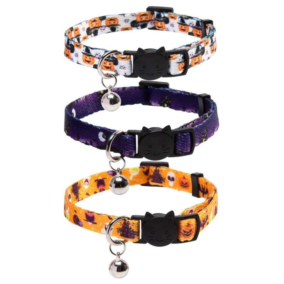 3 Pack Halloween Cat Collars on a white background