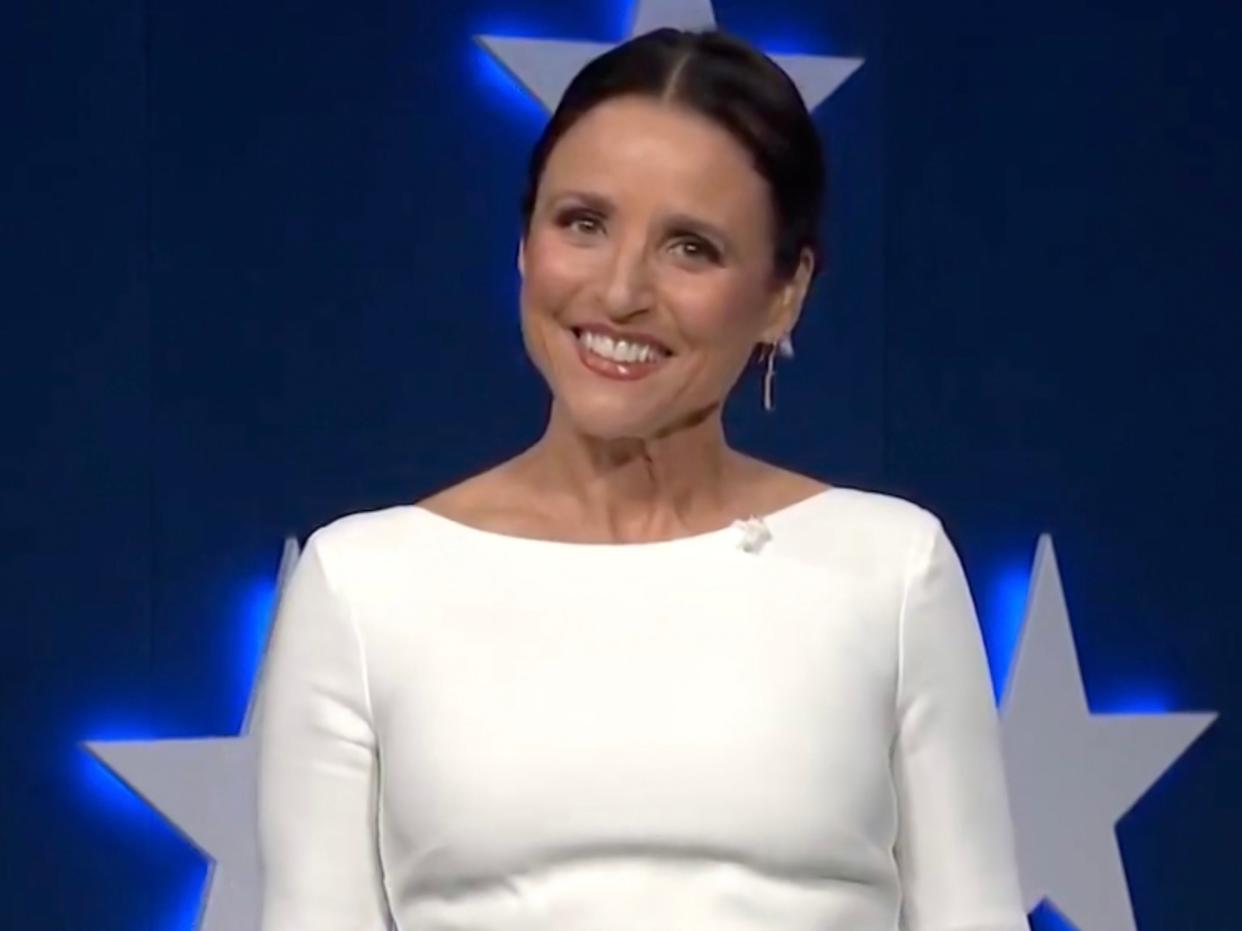 <p>En esta captura de pantalla de la transmisión en vivo del DNCC de la Convención Nacional Demócrata de 2020, la actriz Julia Louis-Dreyfus presenta la convención virtual el 20 de agosto de 2020. La convención, que una vez se esperaba que atrajera a 50.000 personas a Milwaukee, Wisconsin, ahora está ocurriendo virtualmente debido a la pandemia de coronavirus. (Foto de DNCC a través de Getty Images)</p> (Foto de DNCC a través de Getty Images)