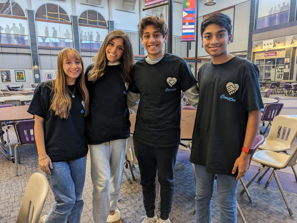 Members of the team behind Court One, a new nonprofit to increase awareness and opportunities for people with autism, are (left to right) Rachel Gortney, 17, of GlenOak High School; Anisha Rawal, 17, and Manav Rawal, 15, of Jackson High; and Shishir Tallada, 15, of GlenOak.