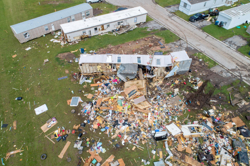 Debris covers part of a mobile home park in El Reno, Okla., on May 26. (Photo: Richard Rowe/Reuters)