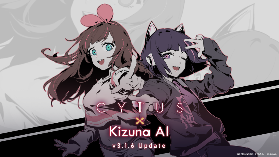 ▲《Cytus II》合作主視覺，Kizuna AI(左)與遊戲現有角色NEKO#ΦωΦ(右)。