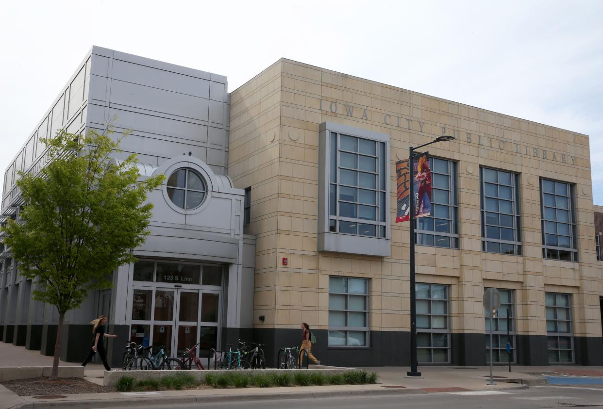 The Iowa City Public Library stands at 123 S. Linn St. Thursday, April 25, 2024 in downtown Iowa City, Iowa.