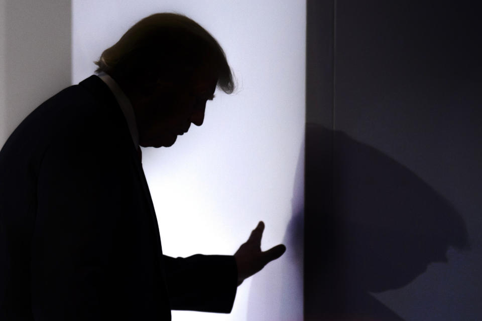 President Trump leaves the stage after addressing the annual meeting of the World Economic Forum in Davos, Switzerland, on Jan. 26, 2018. (Photo: Laurent Gillieron/Keystone via AP)