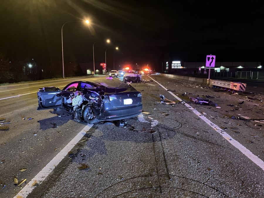 A major two vehicle crash has left three hospitalized in Battle Ground. February 11, 2024 (courtesy Clark County Sheriff's Office).