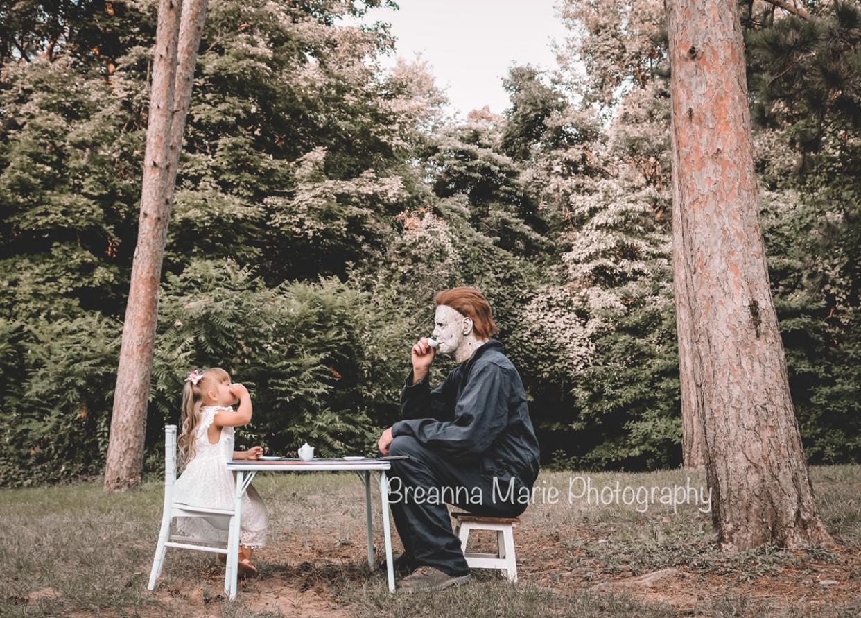 The series shows little Maci inviting Myers to her tea party, but there's a twist. (Breanna Marie Photography)