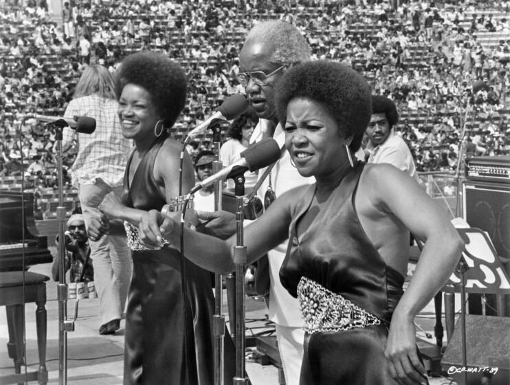 The Staples Singers performing at Wattstax Los Angeles Memorial Coliseum on August 20, 1972. (Photo by Michael Ochs Archives/Getty Images)