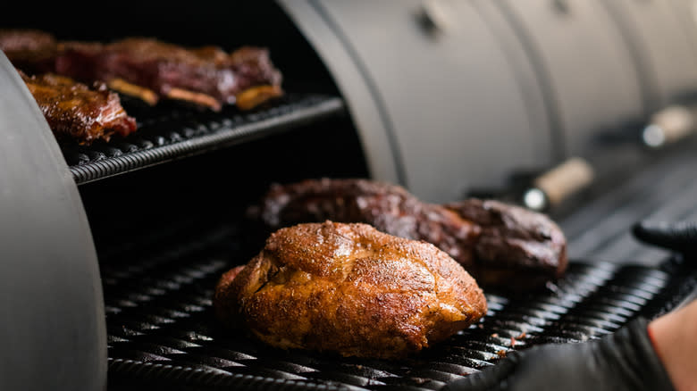 turkey and other meats in smoker