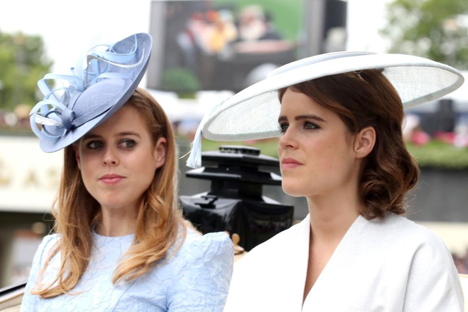 <p>Princess Beatrice wore a periwinkle Juliette Botterill hat, and Princess Eugenie sported a white Emily London hat.</p>