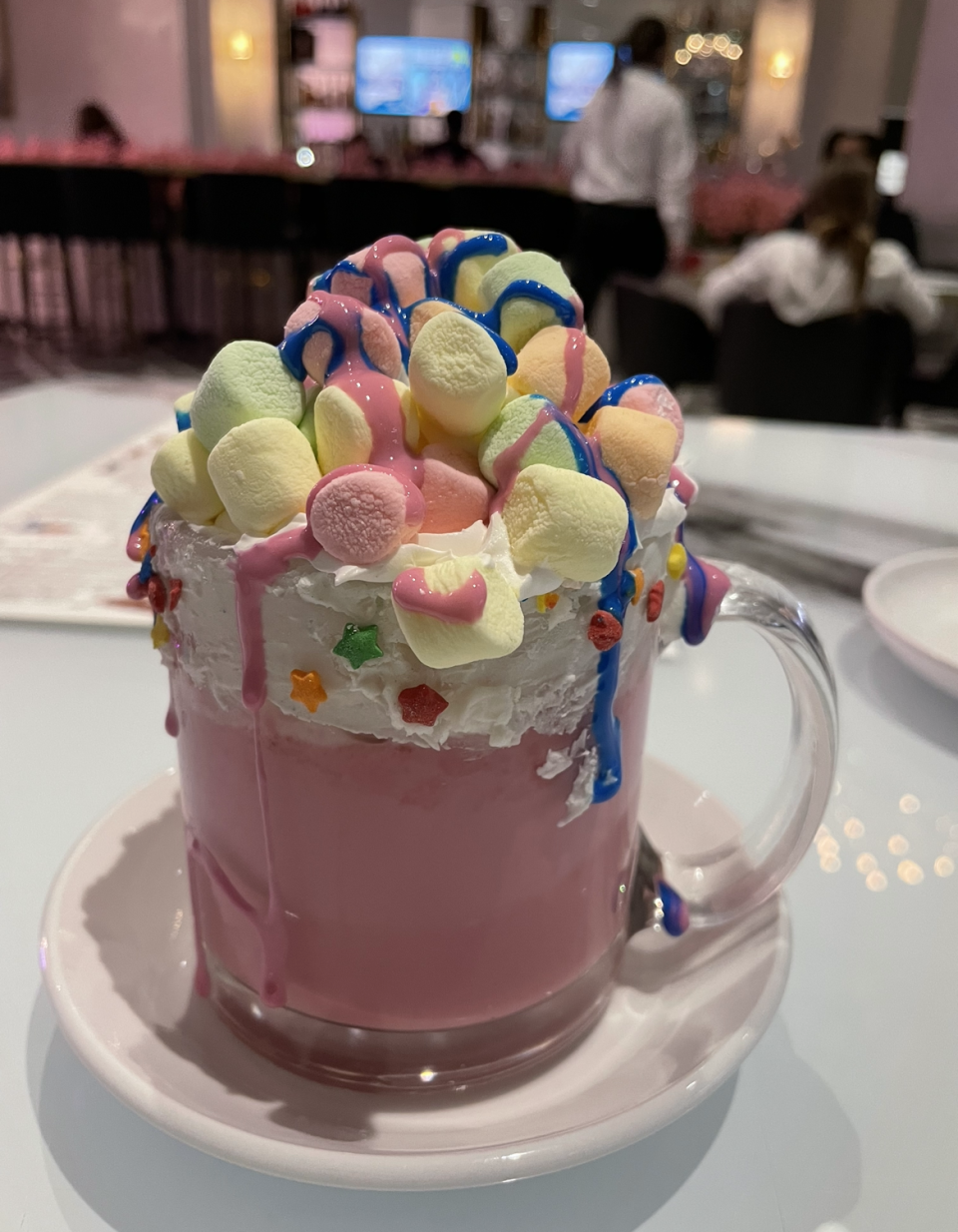 Pink Unicorn hot chocolate at Sugar Factory.