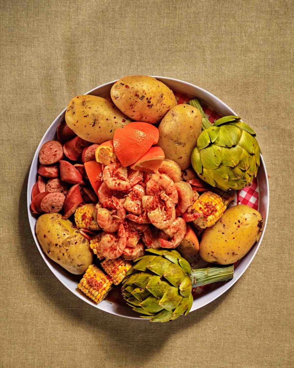 Simple Shrimp Boil with Artichokes and Oranges