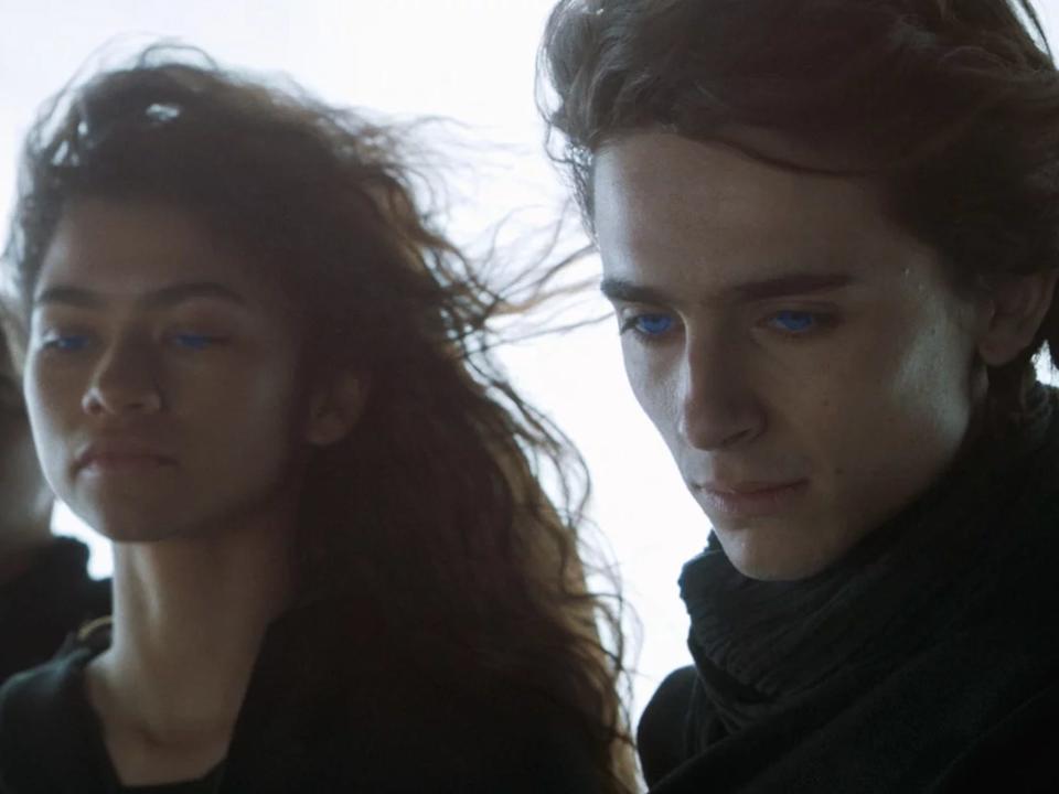 Zendaya as Chani and Timothée Chalamet as Paul Atreides in "Dune."