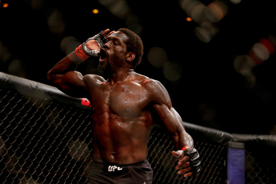 RIO DE JANEIRO, BRAZIL - MAY 11: Jared Cannonier of USA celebrates after his victory over Anderson Silva of Brazil in their middleweight bout during the UFC 237 event at Jeunesse Arena on May 11, 2019 in Rio de Janeiro, Brazil. (Photo by Alexandre Schneider/Getty Images)